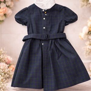 Polo by Ralph Lauren Navy Green Plaid Belted Dress
